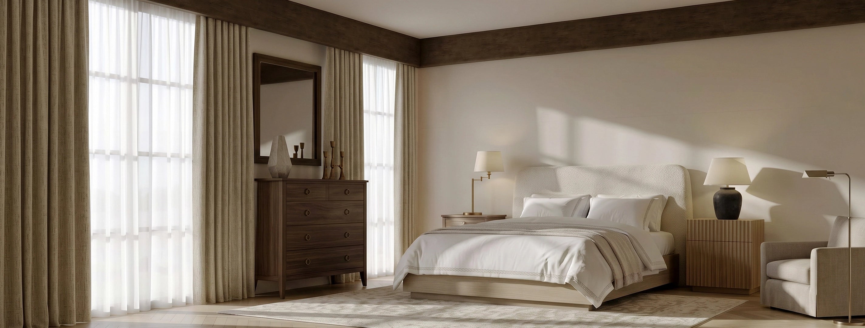 The modern organic bedroom with sheer and blackout linen curtains