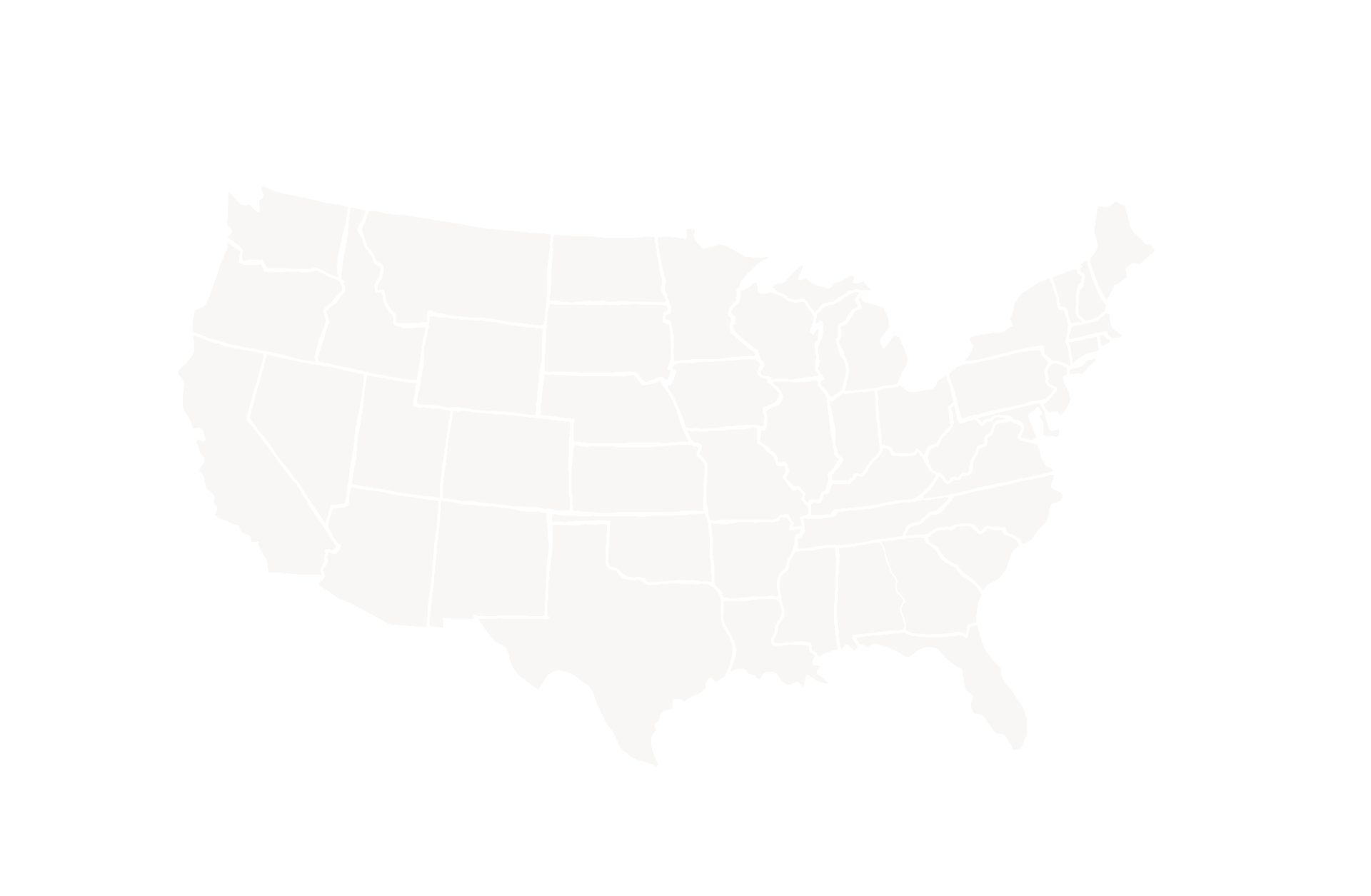 White silhouette map of the United States on a black background.