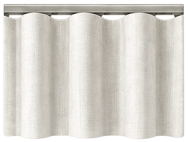 ripple fold curtains framing a bright window in a neutral interior, in a centered composition.