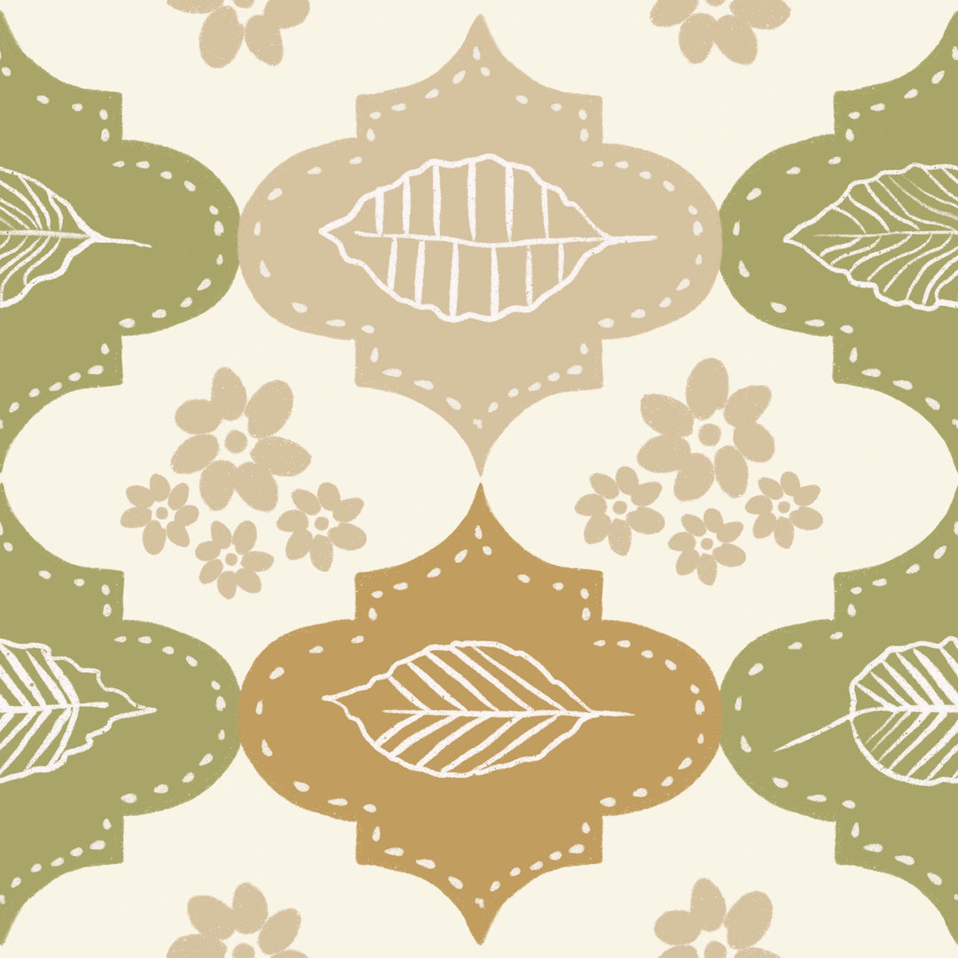 Cozy Time - Olive Lantern Tile fabric swatch by Brenda Pacheco