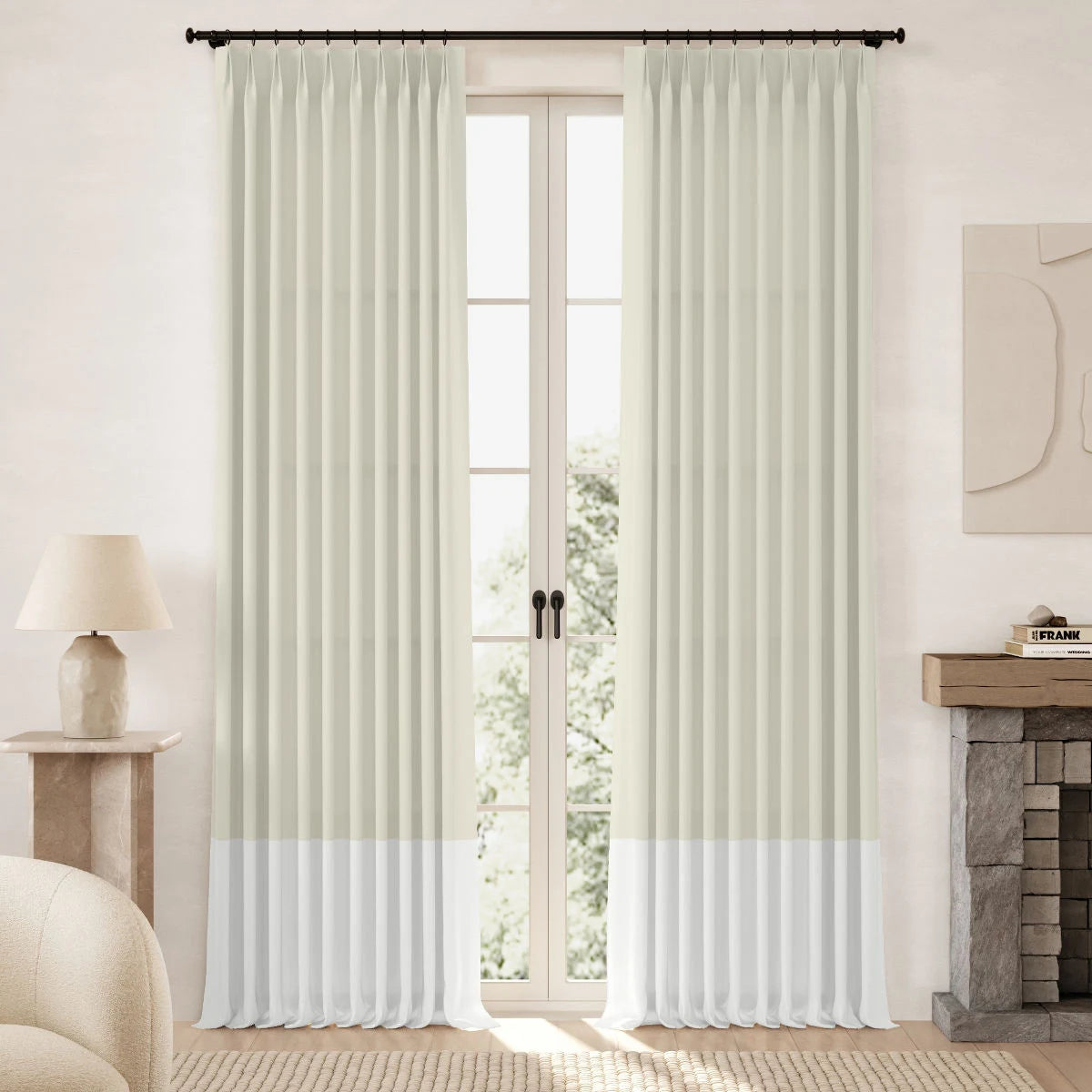 Livia Linen Cotton Blend Tailor Pleat Color Block Drapery (Sold per Pair)