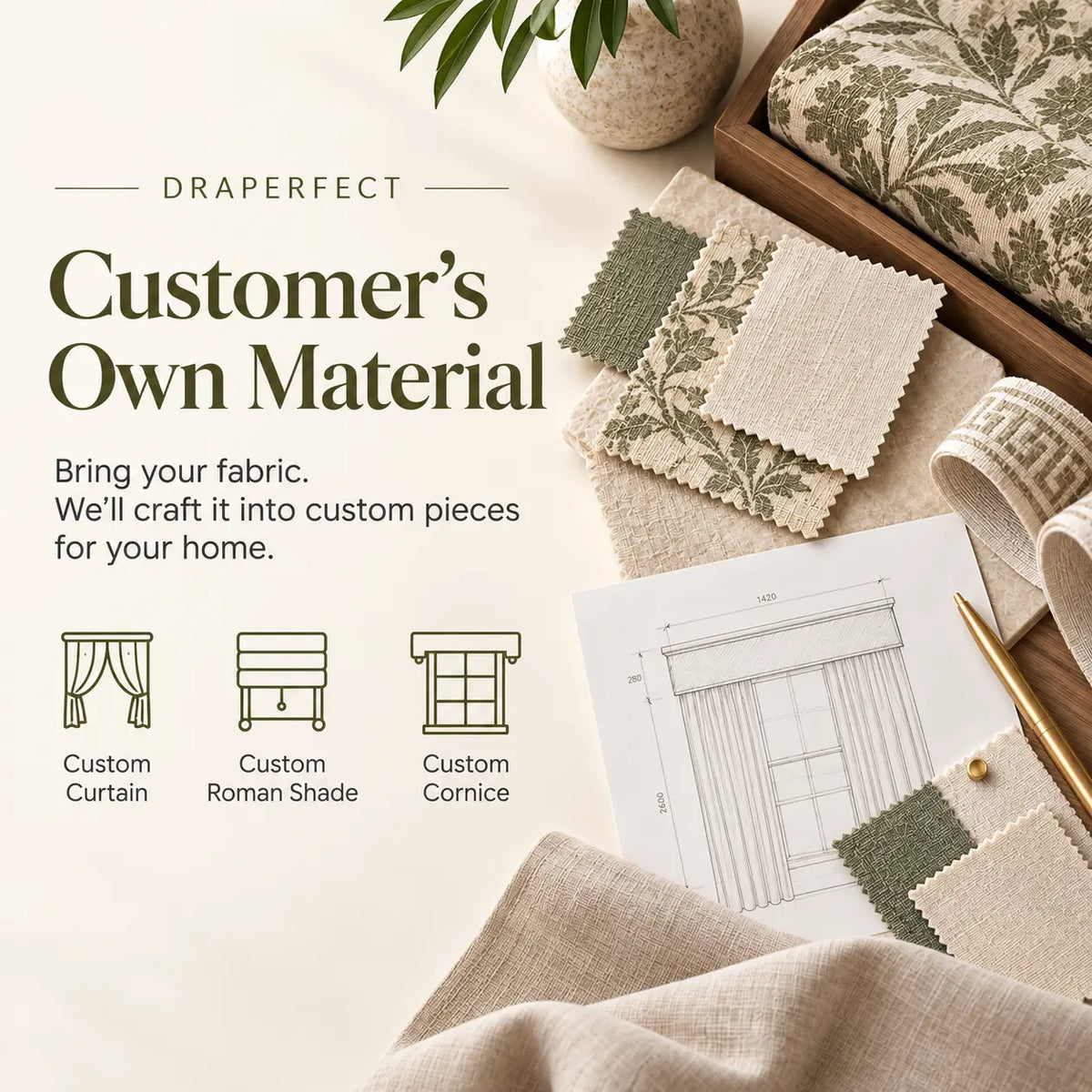 Customer’s Own Material Service shown in a clear product view with visible material texture.