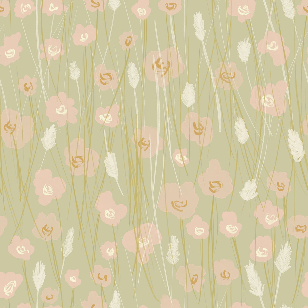 Fleurs Sauvages - Sage Poppy Field fabric swatch by Brenda Pacheco