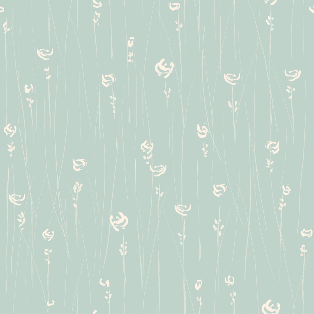 Jolies Fleurs - Seafoam Whisper fabric swatch by Brenda Pacheco