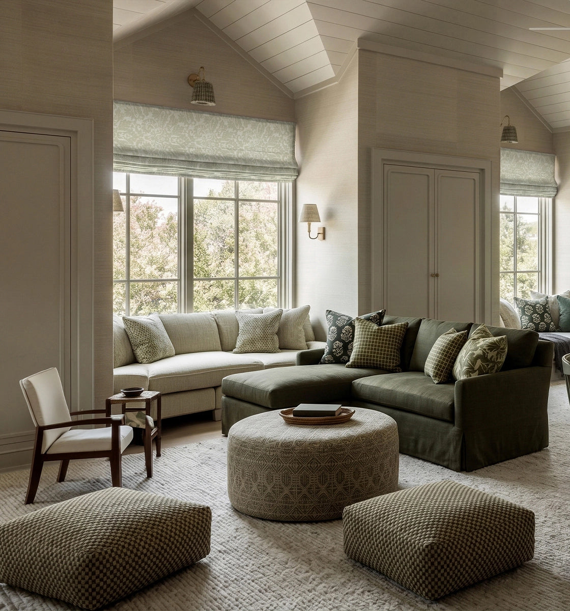 Motorized curtain system installed across a wide contemporary window.