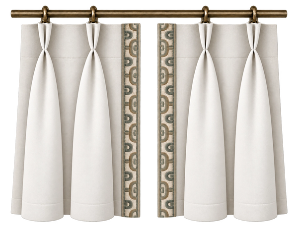 pinch pleat curtains framing a bright window in a neutral interior, under soft ambient light.