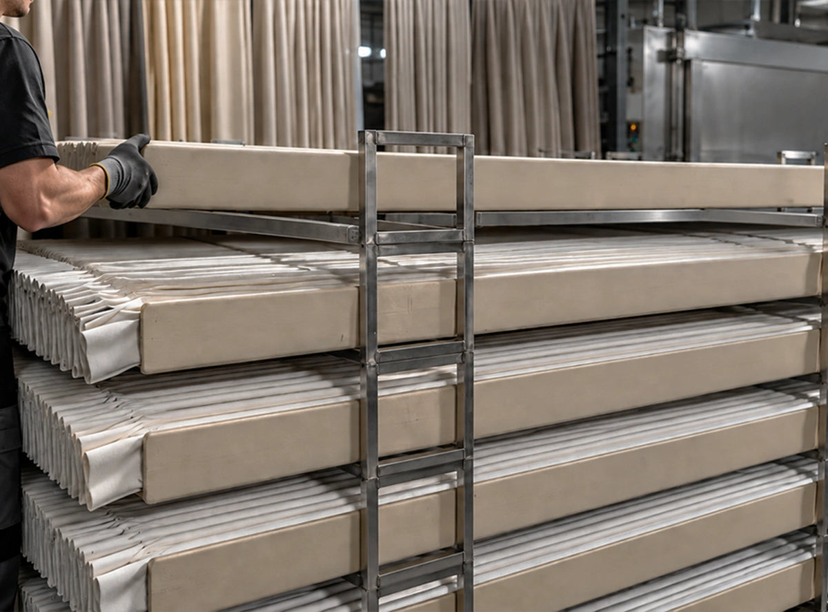 Curtain panels in a high-temperature steaming chamber