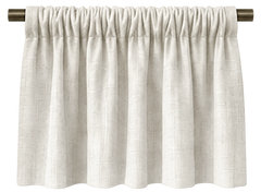 rod pocket curtains framing a bright window in a neutral interior, in a tightly framed detail.