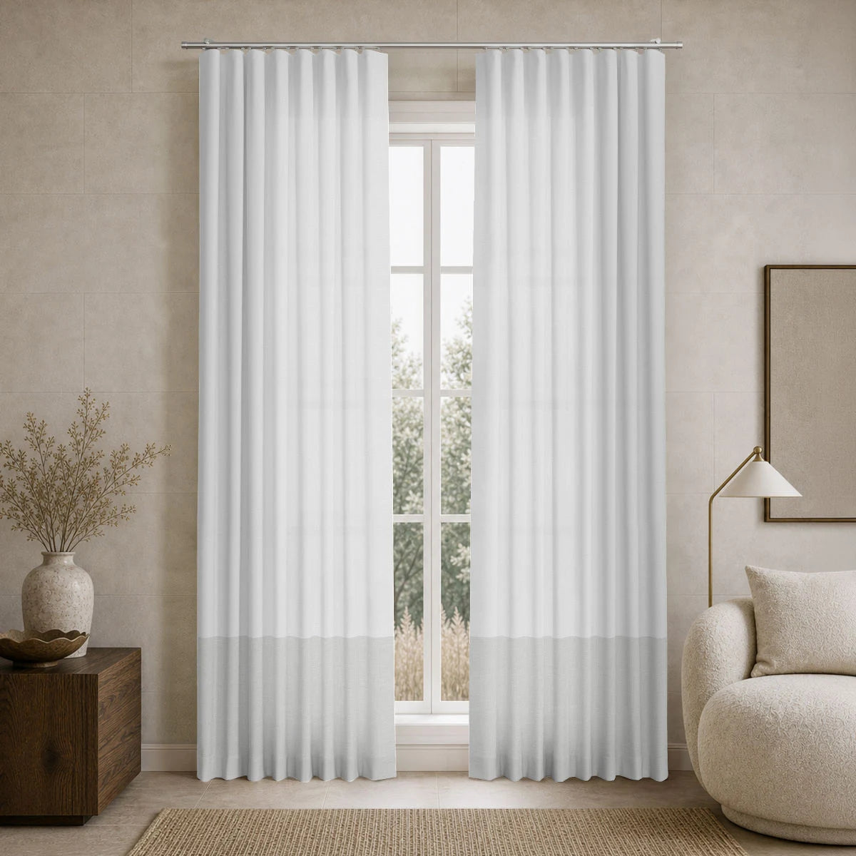 Sera Linen Ripple Fold Color Block Drapery (Sold per Pair)