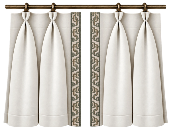 tailored pleat curtains framing a bright window in a neutral interior, with the construction clearly visible.