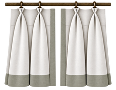 tailored pleat curtains framing a bright window in a neutral interior, in a centered composition.