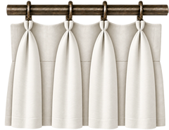 tailored pleat curtains framing a bright window in a neutral interior, with the surface texture filling the frame.