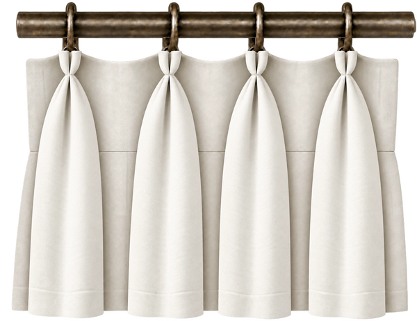 tailored pleat curtains framing a bright window in a neutral interior, with the surface texture filling the frame.