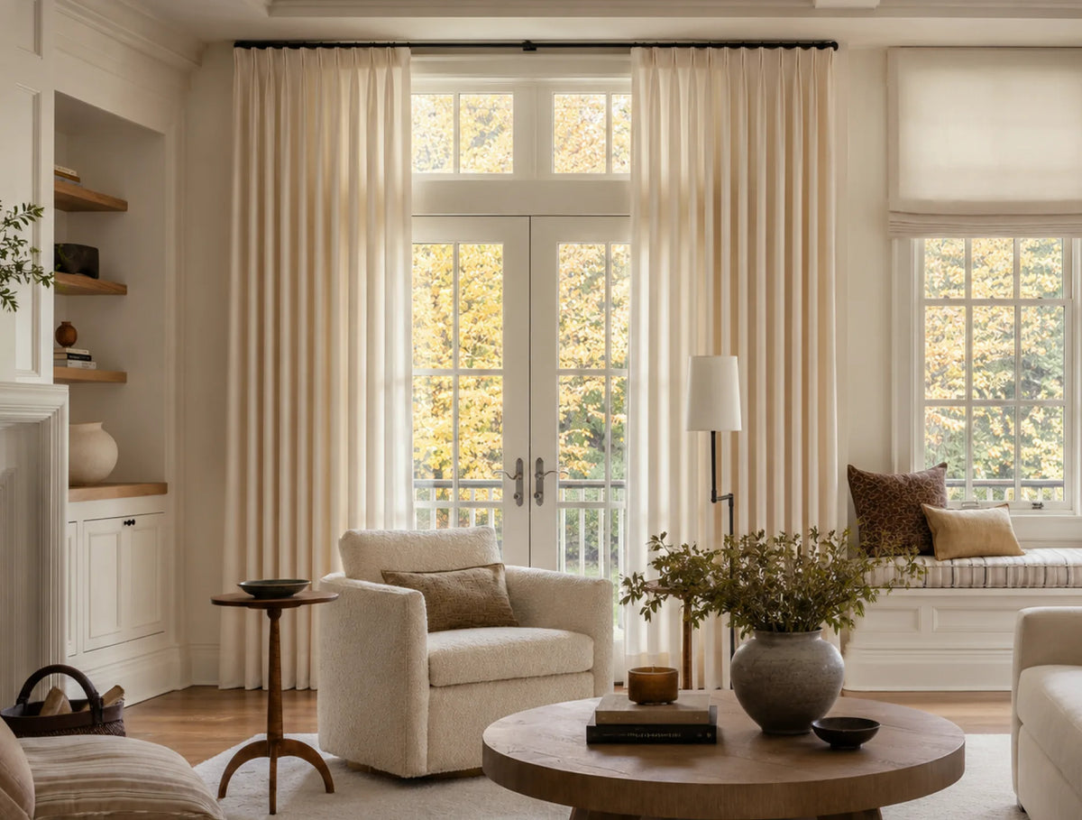 Memory trained drapery with crisp uniform pleats