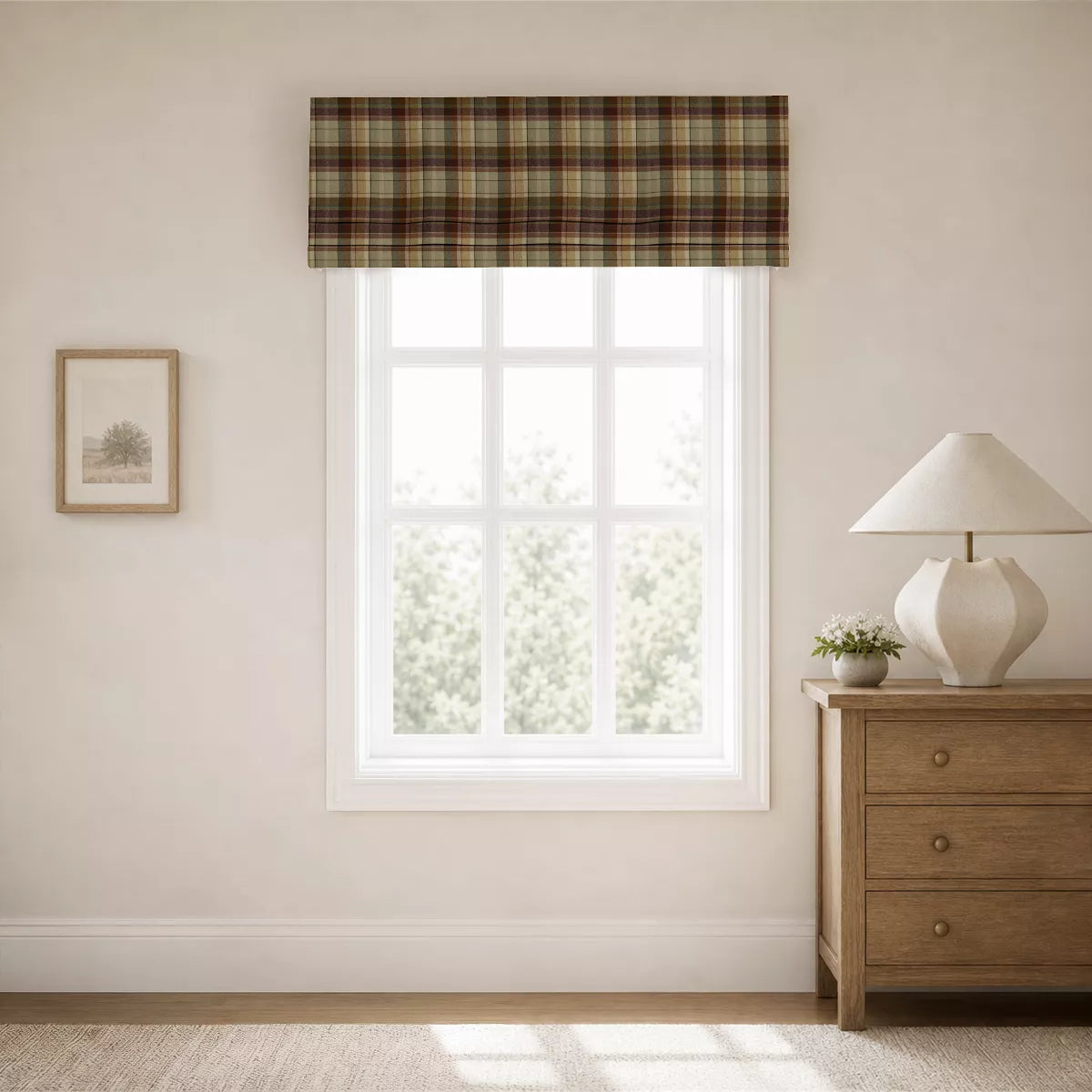 Iris Plaid Patterned Board Mounted Flat Roman Valance